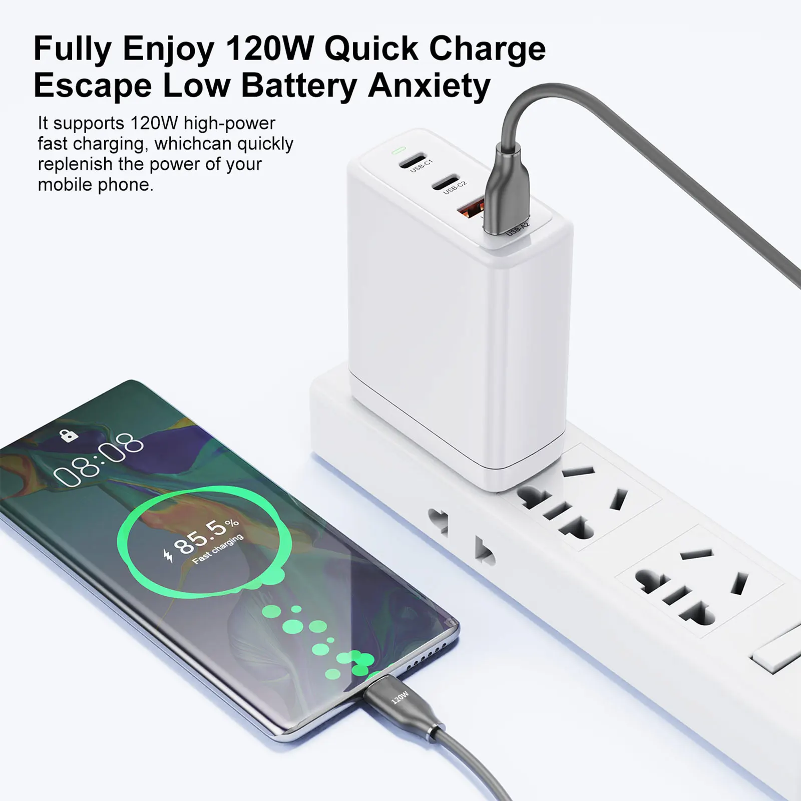 كابل USB إلى النوع C بقدرة 120 وات، كابل بيانات 1 متر/1.5 متر/2 متر، شحن سريع ونقل البيانات، متوافق مع هاتف Huawei Xiaomi Samsung