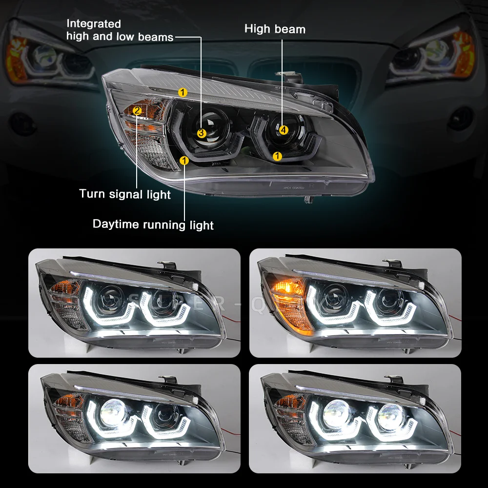 2 PCS Headlights for BMW X1 2010-2015 E84 LED Headlight DRL Turn Signal High Beam Angel Eye Projector Lens EUR Head Lamp