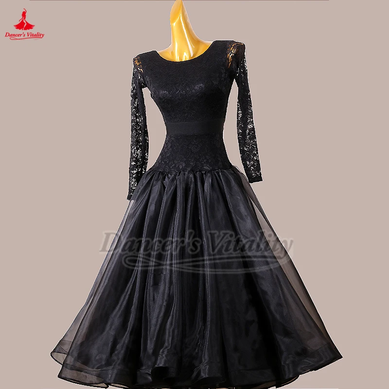Vestidos de dança social para treinamento de grupo, renda preta, vestidos grandes de balanço, adulto, areia movediça, foxtrot, valsa, tango, roupas personalizadas