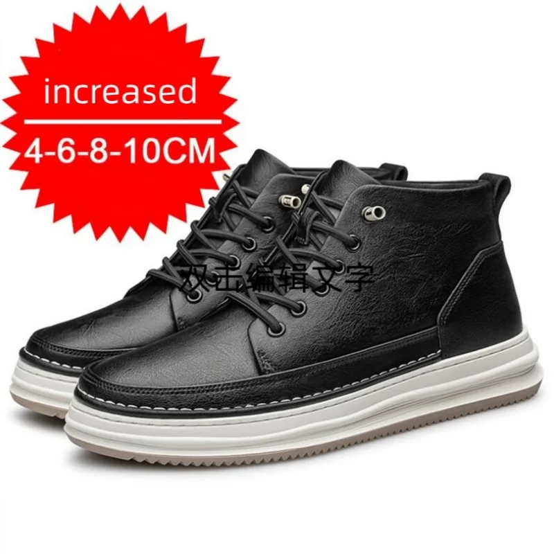 2026 High-top Men's Inner Heightening Shoes Leather Sports Casual Invisible Height Increasing Shoes Men Sport Elevator 6-8-10CM