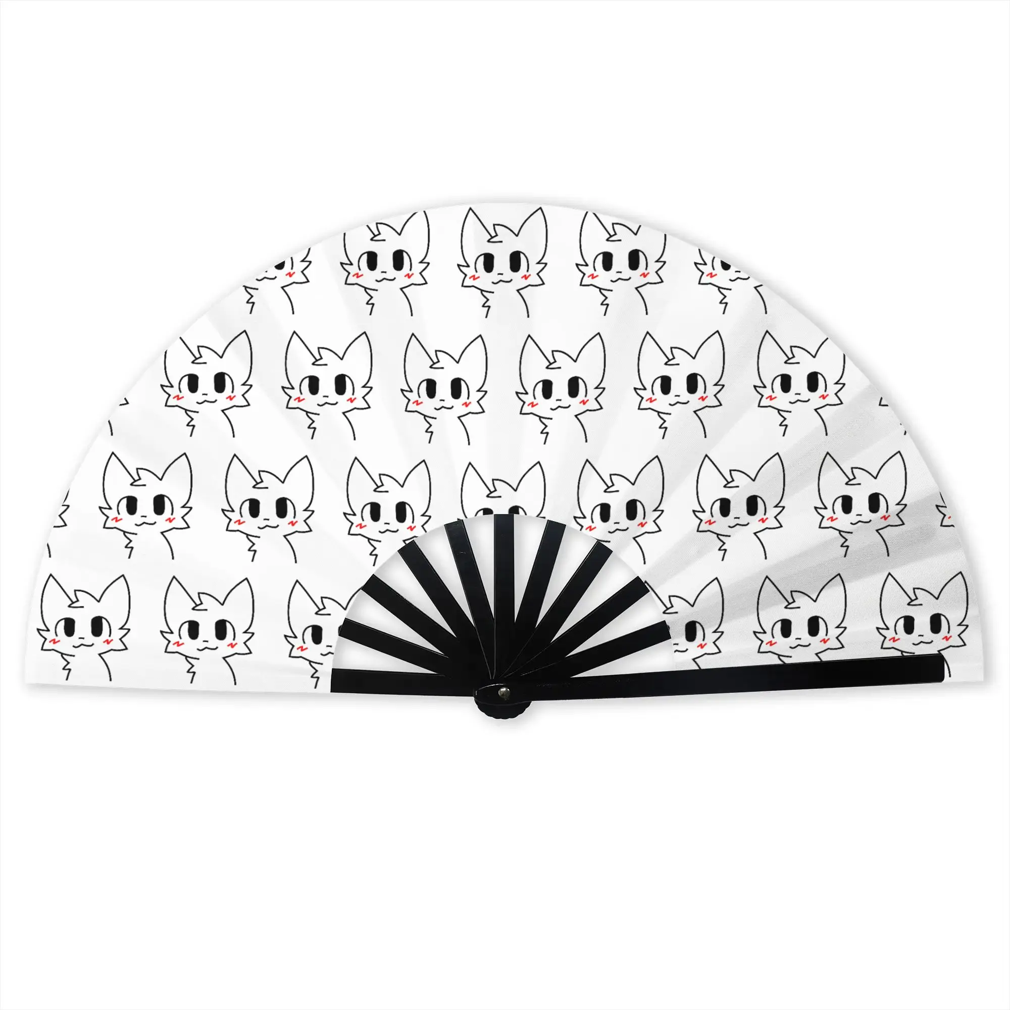 Cartoon Joy Boykisser Folding Hand Fan Furry Cat Polyester Fabric Fan Funny Summer Accessory Decorative Fans