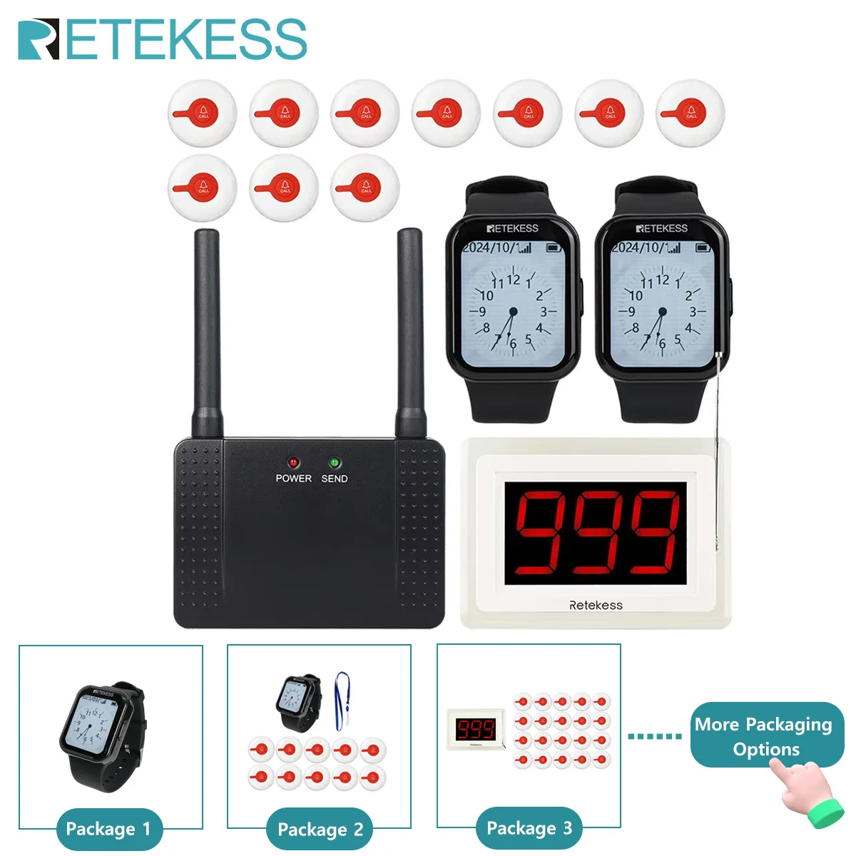 Retekess Caregiver Pager Wireless Calling System T114 Screen TD113 Watch Alert SOS Call Buttons for Clinic Hospital Nurses Home