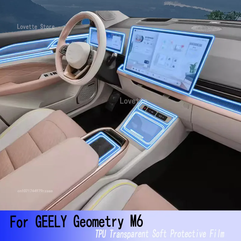 For GEELY Geometry M6 2023-2024 TPU Car Interior Gearbox Dashboard Protective Film Transparent Anti-scratch Accessories