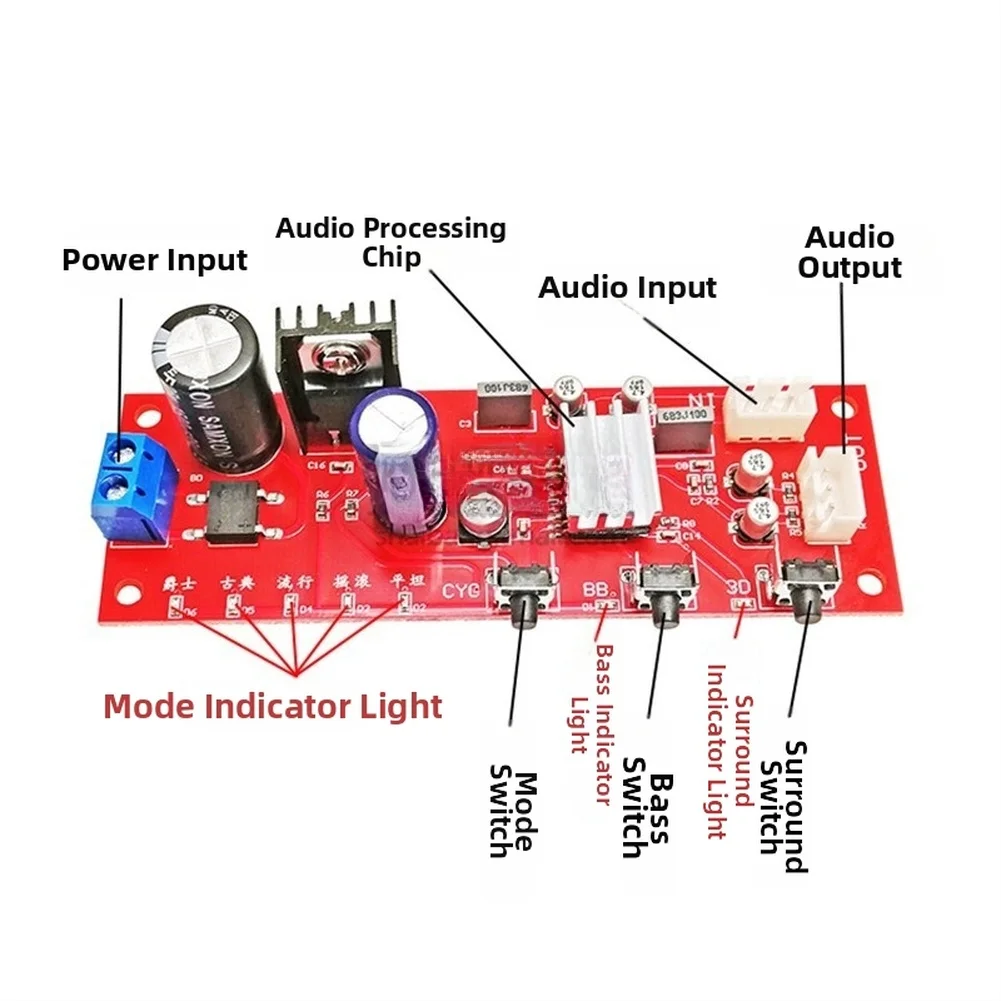Audio Preamp Tone Board For Dynamic Music Playback Low-frequency Enhancement Surround Sound Output Multiple EQ Modes