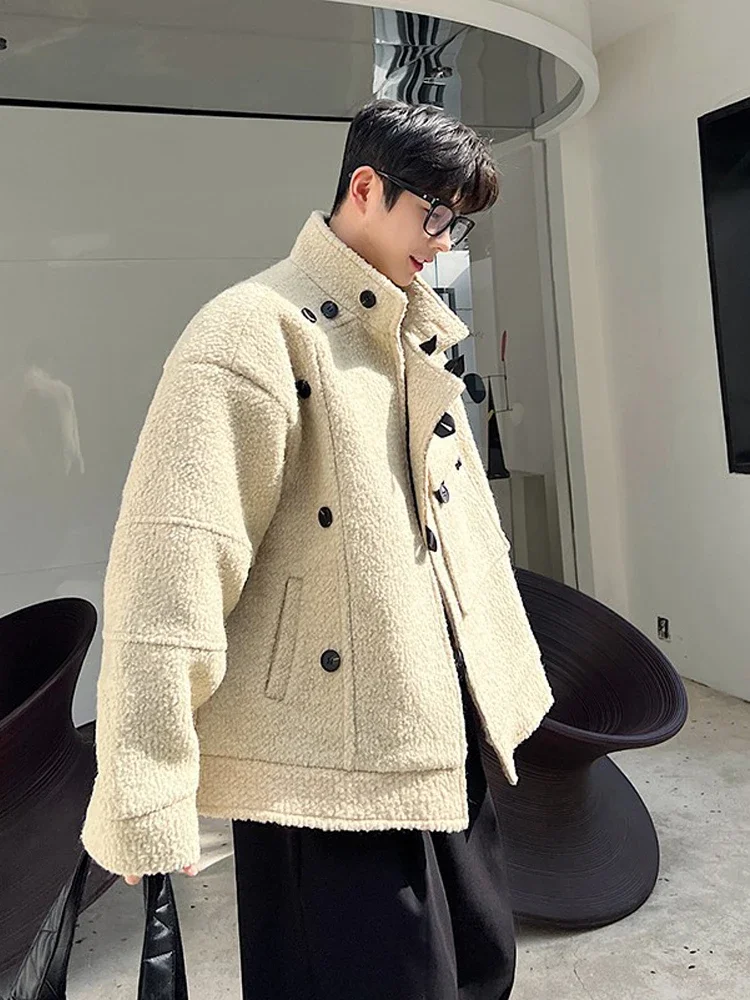 2024 Autumn Winter Men's Jackets High-end Long-sleeve Solid Color Casual Boys Coat Lamb Wool Trendy Design Loose Comfort Tops