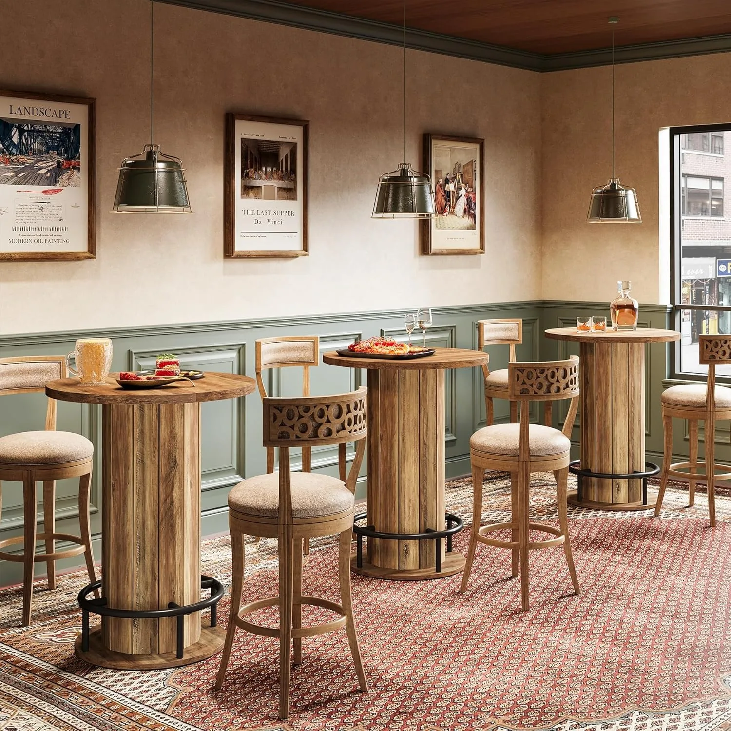 LITTLE TREE Round Dining Table, 39.4" H Small Circle Kitchen Table,for Small Spaces,Dining Room,Kitchen,Bar, Brown (Only Table)