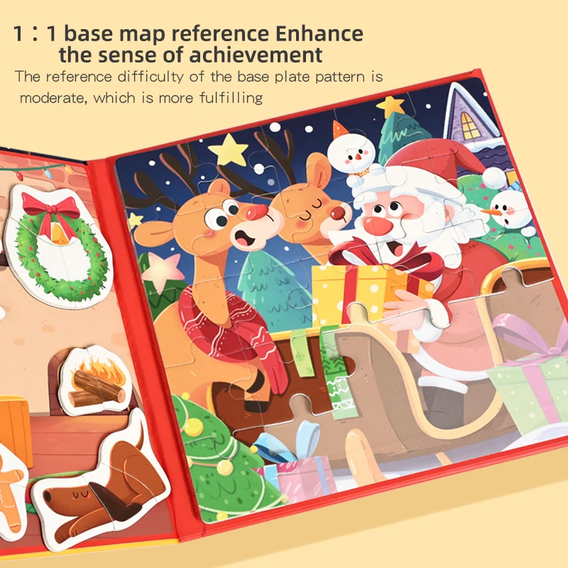 หนังสือปริศนาแม่เหล็ก 2-อิน-1 ฉาก - ธีมคริสต์มาสและฮาโลวีน ฝึกจินตนาการและการพัฒนาทักษะการเคลื่อนไหวที่ละเอียดสำหรับเด็ก