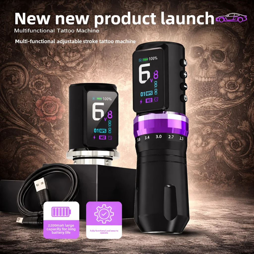 

Беспроводная тату-машинка Audersigt с регулируемым ходом, бесщеточный мотор, аккумулятор 2200 мАч, для перманентного макияжа, для тату-мастеров