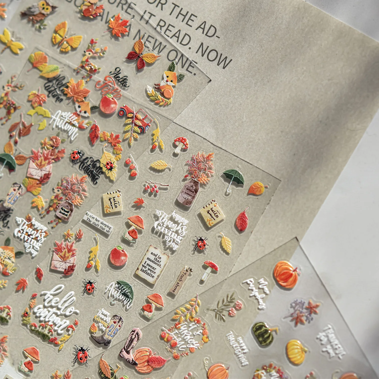 Fruit Pumpkin Dragonfly Fox Mushroom Apple Pinecone Ginkgo Leaf Car Maple Leaves Car Butterfly Nail Art Stickers Manicure Decals