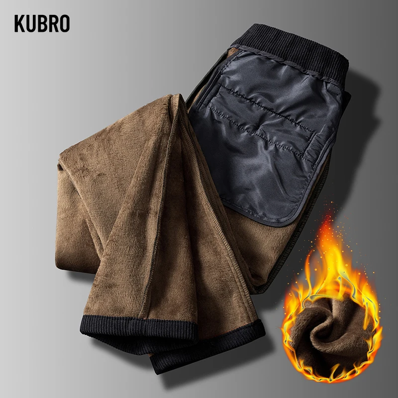 KUBRO-Pantalones clásicos de forro polar para hombre, ropa informal, ajustada, recta, moda coreana, elegante, versátil, cálida, Y2K, Otoño e Invierno