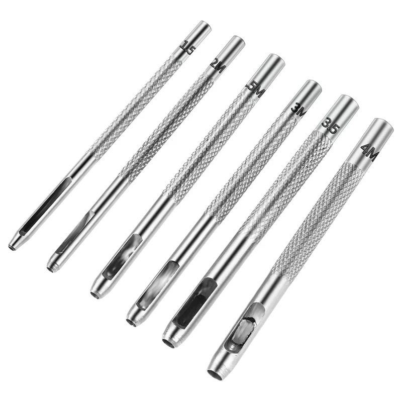 6 PCS Leather Punch 1.5Mm-4.5Mm Round Hollow Punch Set Leather Stitching Punch Tool For Leather Watch Strap