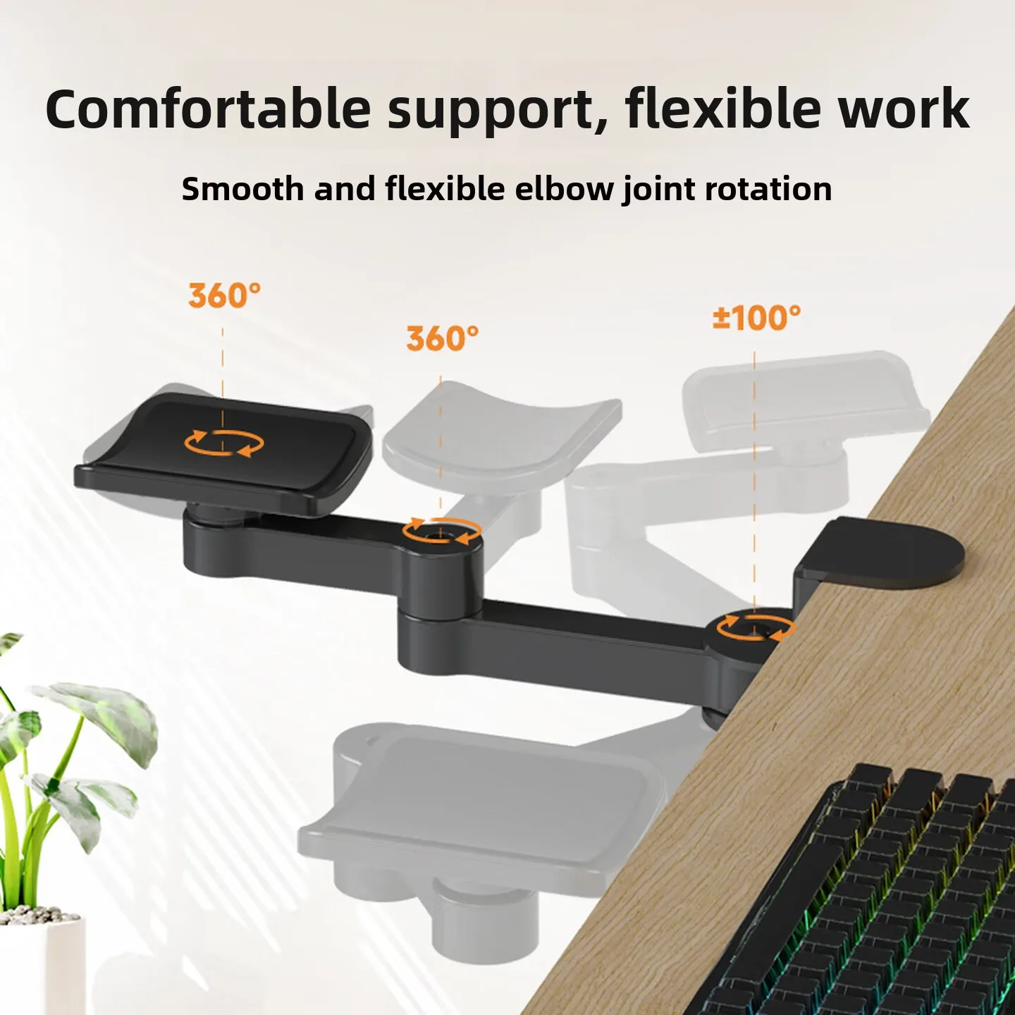 Clamp On Desk Armrest with Aluminum Alloy Bracket Single Elbow Support for Comfortable Keyboard Typing and Office Computer Work
