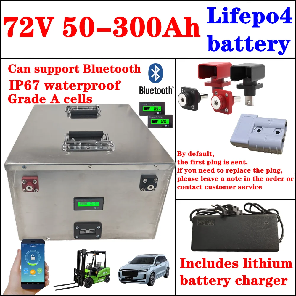 Waterproof 72V Lithium Battery 50Ah 70Ah 90Ah 100Ah 120Ah 150Ah 180Ah 200Ah 300Ah Lifepo4 for 7KW 10KW 14KW Sightseeing Bus