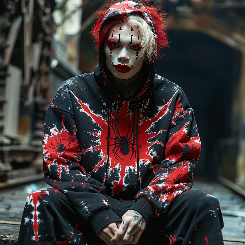 Halloween sports hoodie clown gothic style plus size hoodie winter men's casual and comfortable plus size hoodie spider bat tie