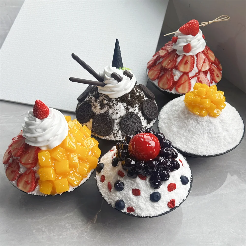 

Bingsu Display Model Realistic Korean Shaved Ice Dessert Plastic Captivate Customers Snow Ice Red Bean Paste Fruit Faux Food Fun