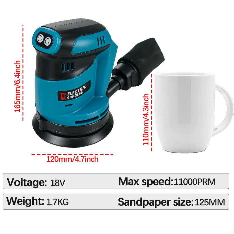 3 Speed Random Orbit Electric Sander 125mm Sandpaper Wood Grinder Polishing Machine Sander Power Tools For Makita 18V Battery Pi