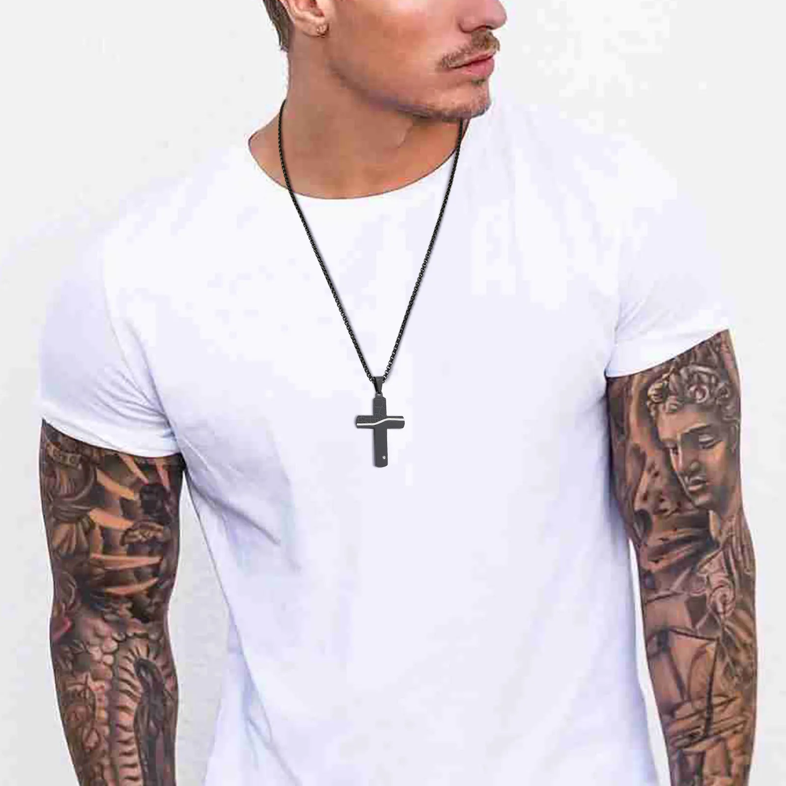 Vnox Personality Cross Pendant Necklaces for Men,Bold Thicken Stainless Steel Map Texture Cross Necklaces,Christ Religion Collar