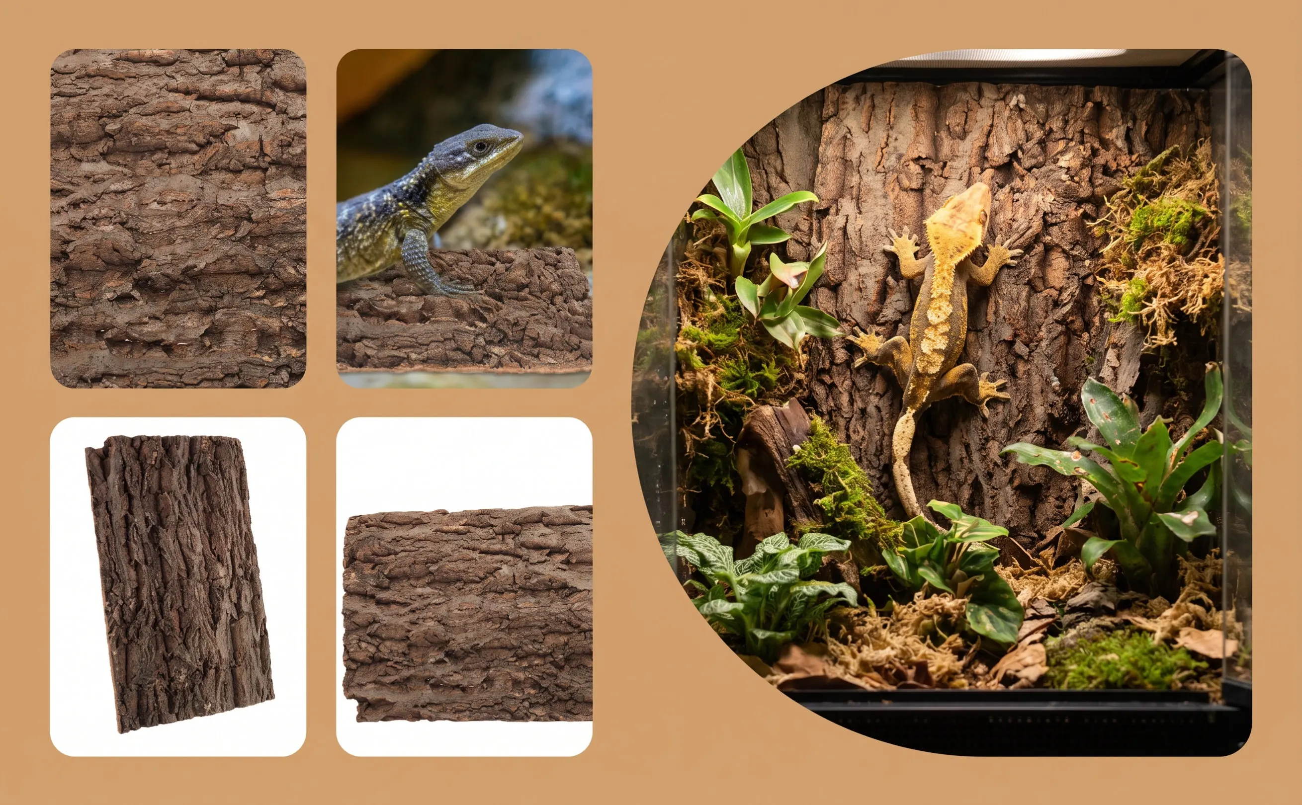 Bark Background Panel Easy Install Natural Reptile Tank Decor Terrarium Cork Reptile Climbing Platform Turtle Climbing Bark