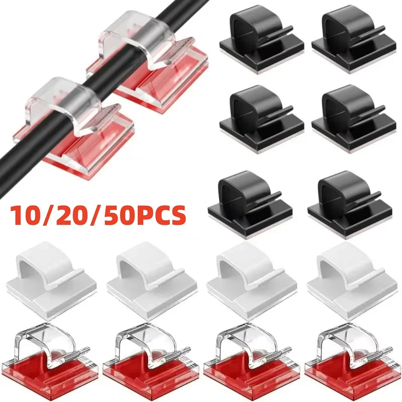 10/20/50PCS Cable Organizer Clip Wire Winder Holder Protector USB Cable Management Self-Adhesive Hook Desk Clamp For Home Office