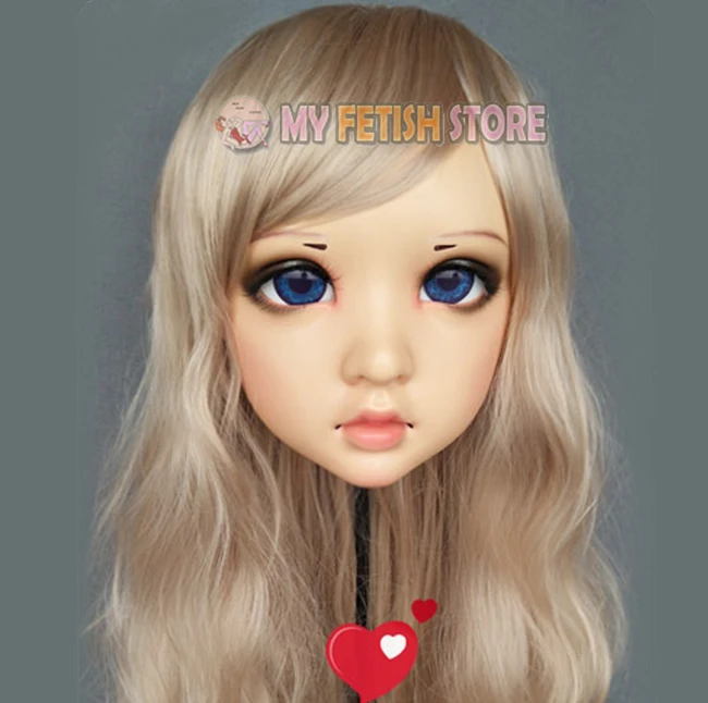 (Wo-01)Female Sweet Girl Resin Half Head Kigurumi BJD Eyes Crossdress Cosplay Japanese Anime Role Lolita Mask With Eyes And Wig