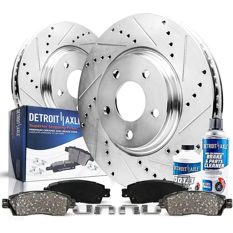 

Detroit Axle - Rear Brake Kit for 2010-2017 Equinox GMC Terrain Drilled & Slotted Disc Brake Rotors Ceramic Brakes Pads 2011 20
