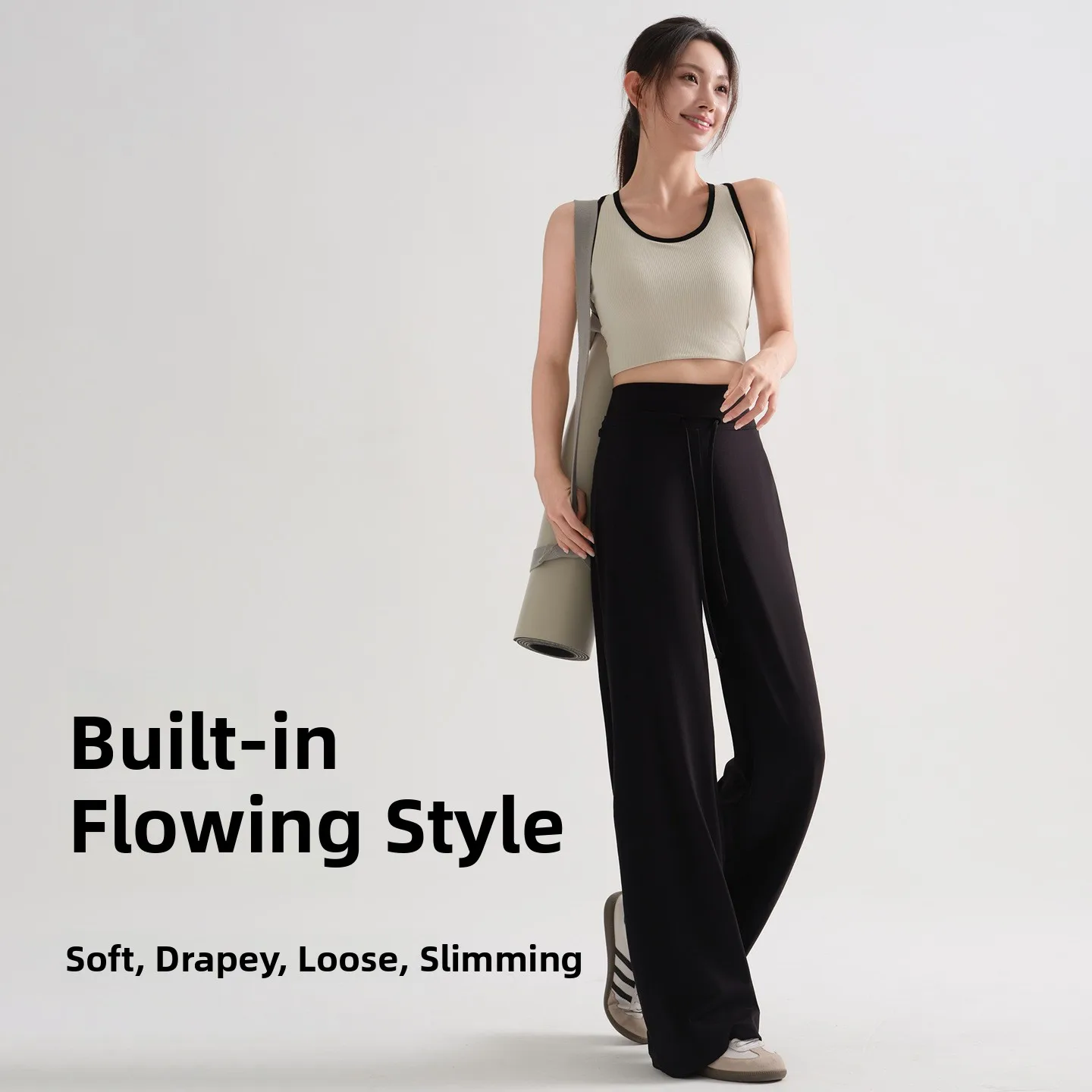 ゆったりとしたハイウエストヨガパンツ レディース ワイドレッグパンツ アウトドアウェア フィットネス スポーツ ストレートカットパンツ ロング丈 ボトムス