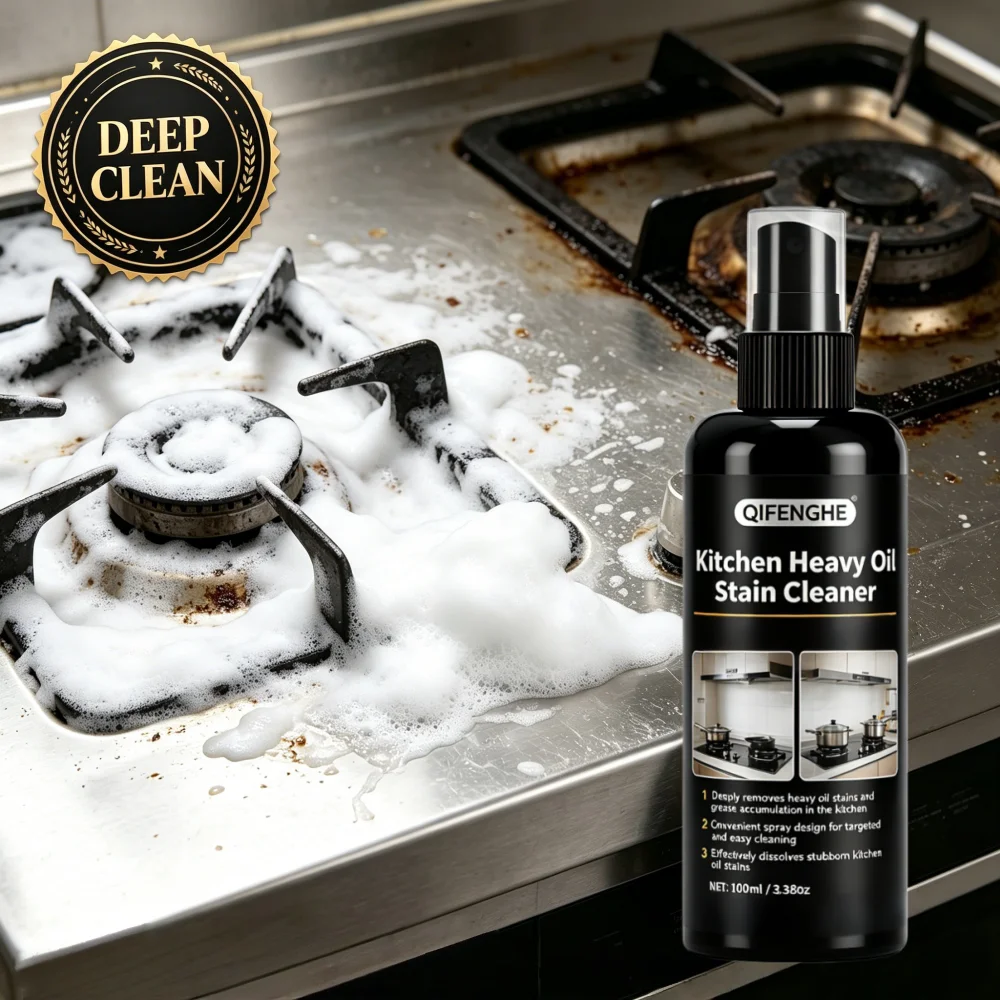 QIFENGHE 100ml Kitchen Heavy Oil Stain Cleaner, Powerful Grease Remover Spray for Cooktop Hood, Stubborn Oil Stain Dissolver for