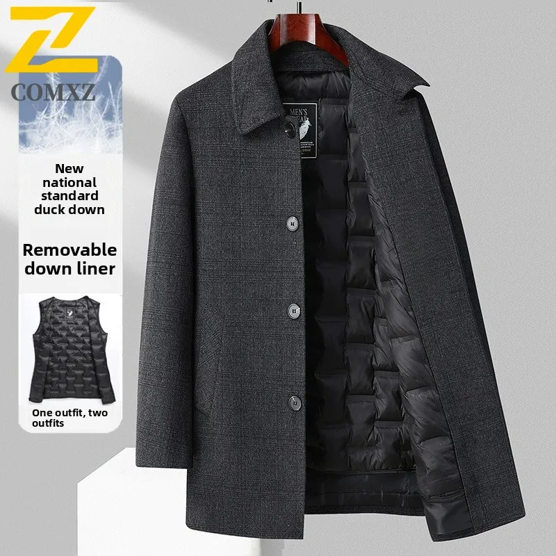 COMXZ Men Long Down Jacket Lightweight Commute Office Warm Puffer Coats Business Thickened Cold Resistant Winter Wool Jacket