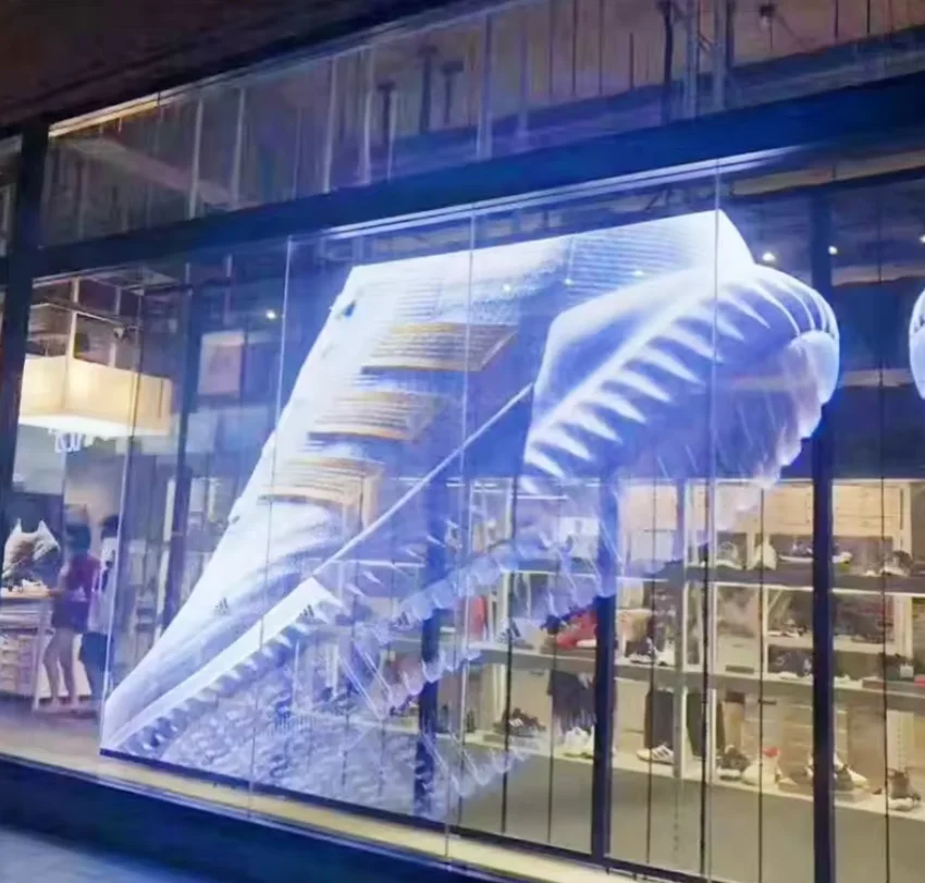 Indoor Outdoor Easy Installation Transparent Led Film Shopping Window Grid Module Display 3d Led Glass Advertising Screen