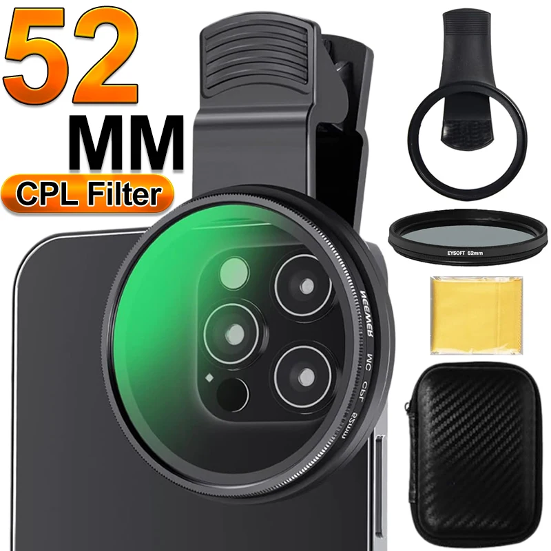 52mm CPL Filter Clip-on Filtro Polarizador Para Celular Reduced Reflection for IPhone 17 16 15 Pro Max Samsung Galaxy Huawei