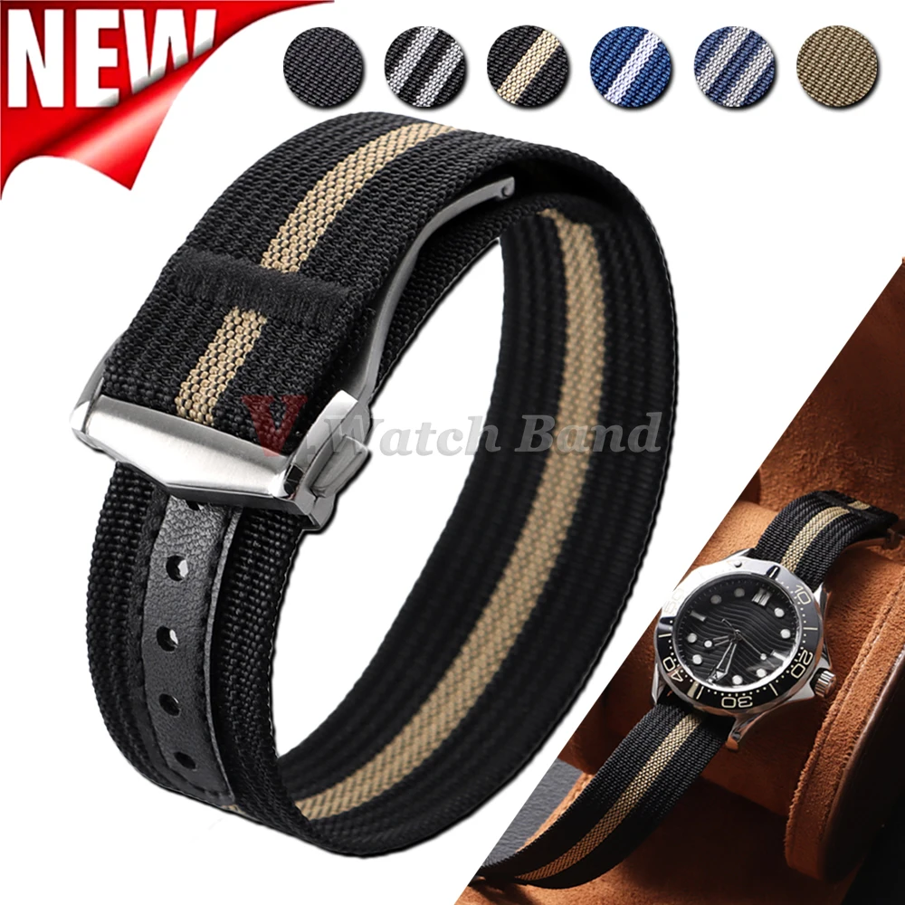 For Omega for Swatch for Moonswatch Canvas Nylon Watch Strap 20mm for Seiko Sport Waterproof Watchband Brushed Folding Buckle