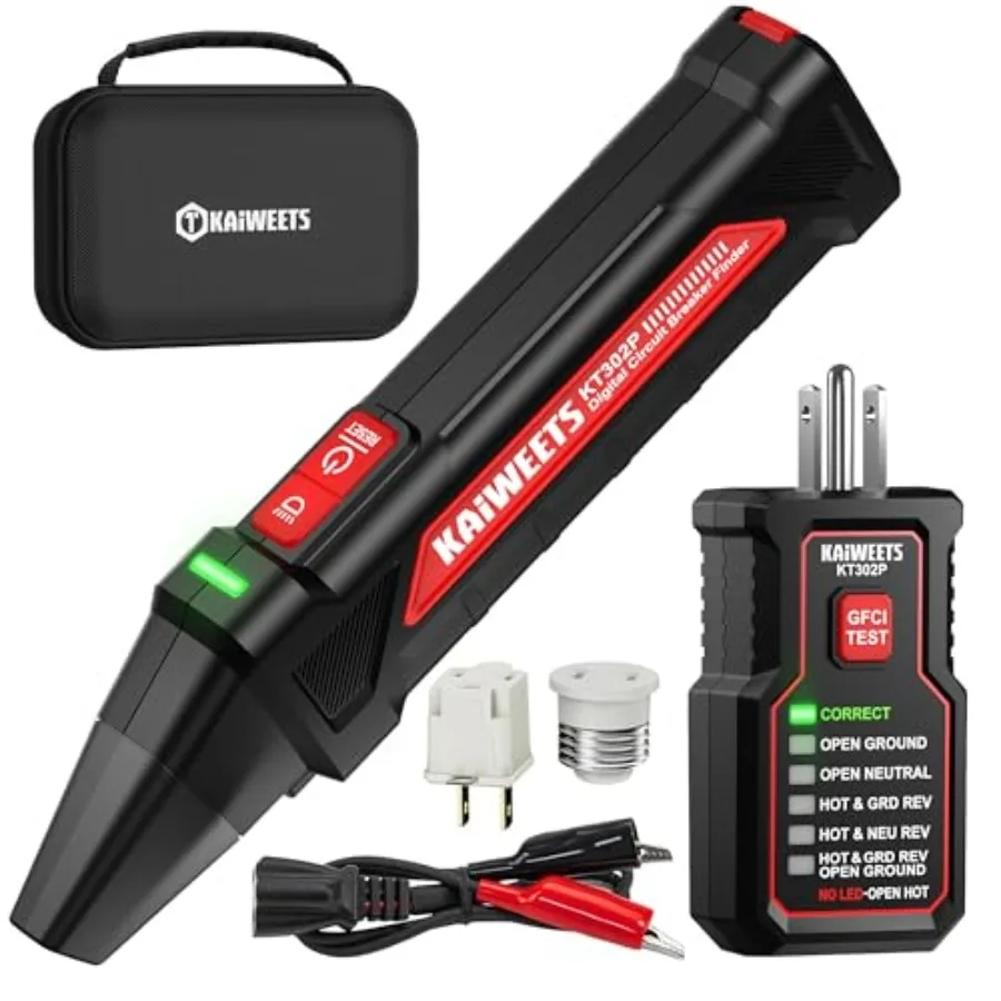 Circuit Breaker Finder Tool Kit GFCI Outlet Tester with Dual-Sided LED Indicators Electrical Circuit Tracer Tool with Flashligh