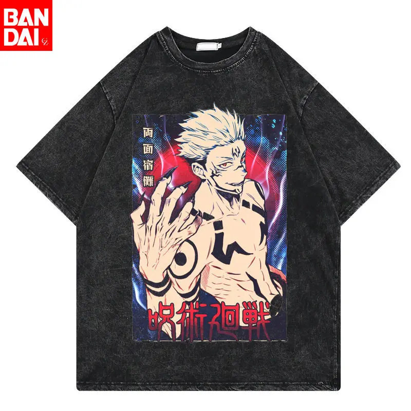 Jujutsu Kaisen Ryomen Sukuna Verfluchte Energie Poster Vintage Washed T-Shirt 2026 Sommer Oversized Anime Grafik-T-Shirt für Herren und Damen
