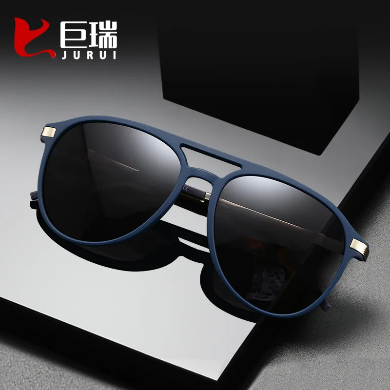 2023European and American New Retro Polarized Sunglasses Foreign Trade Driving Large Frame Double Beam Sunglasses Men