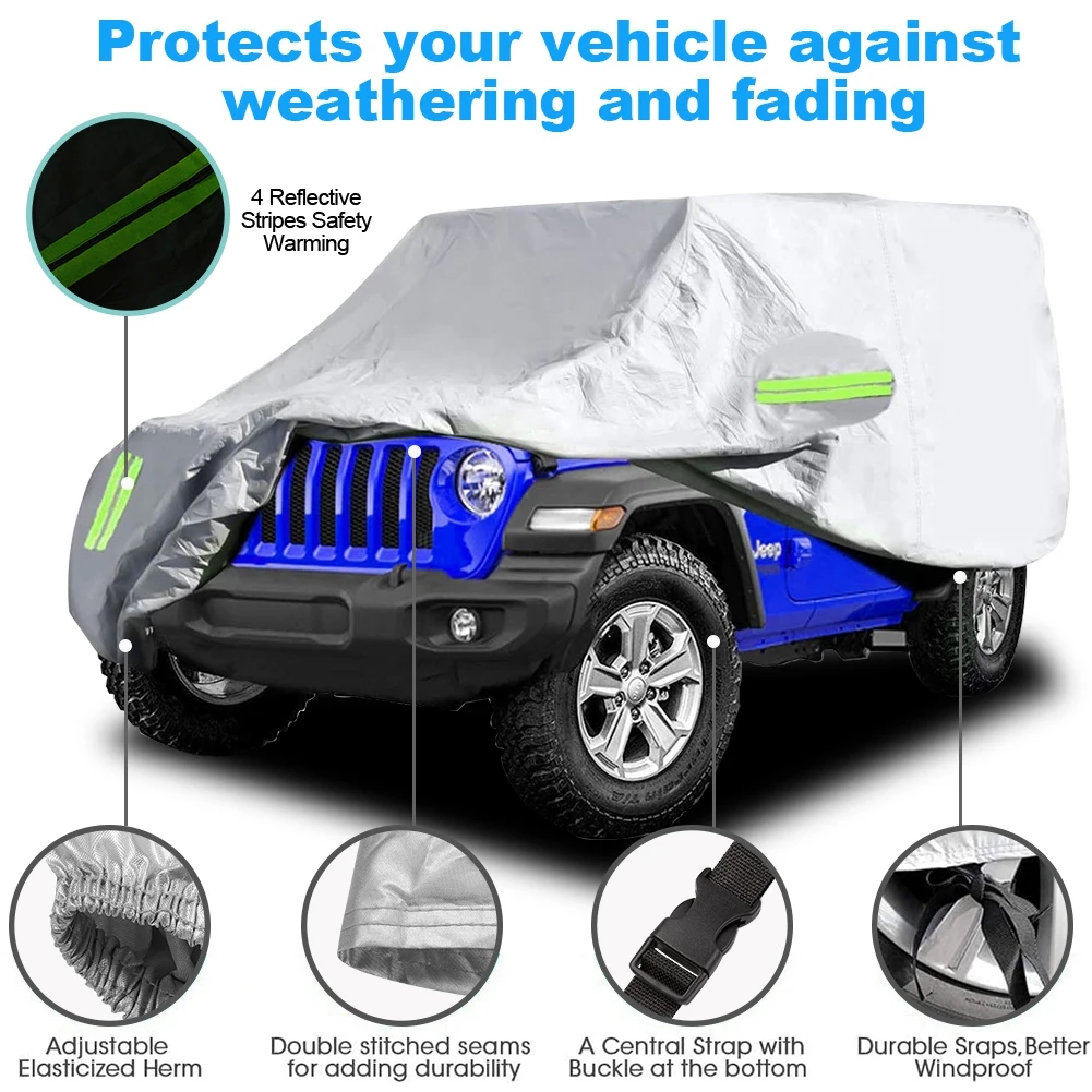 Waterproof Full Car Cover Windproof Snowproof UV Protection Outdoor Indoor Car Cover Universal Fit for Jeep Wrangler