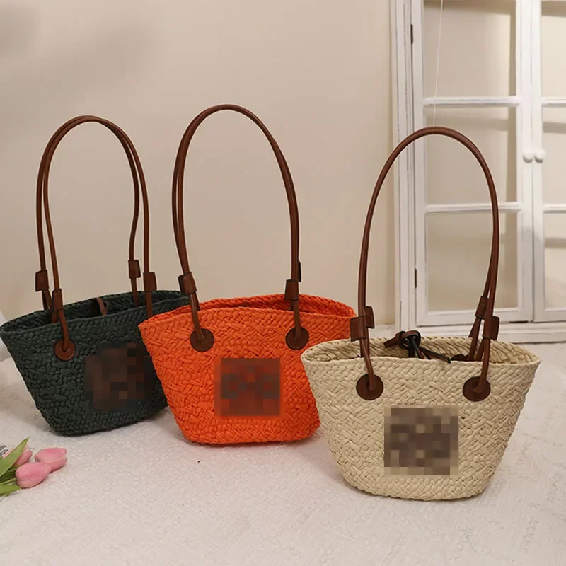 Bolso pequeño de paja tejido a mano, tejido de vid de un solo hombro, para vacaciones en la playa, bolso de verano para mujer, estilo minimalista Neutral sin forro