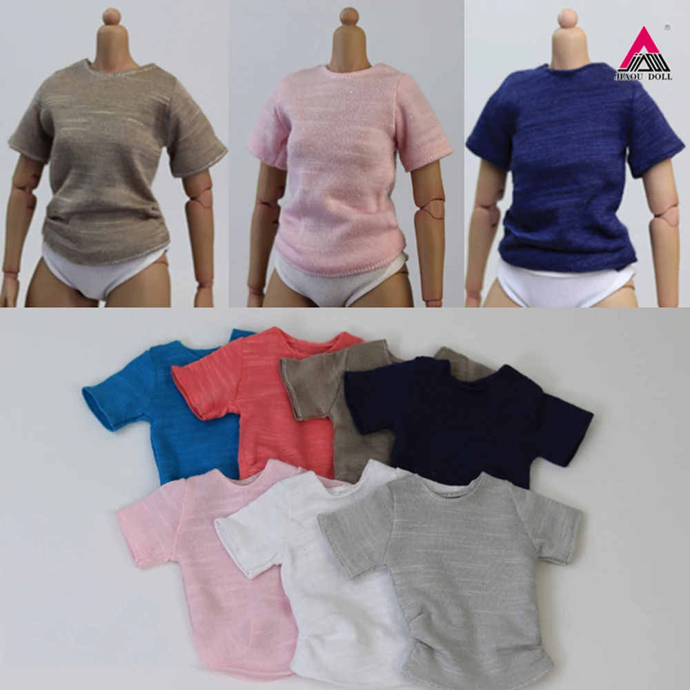 

at203 1/6 Scale Female Short Sleeve T Shirt Slim Bamboo Cotton Top Slightly Wrinkled Clothes Model For 12'' Action Figure Body