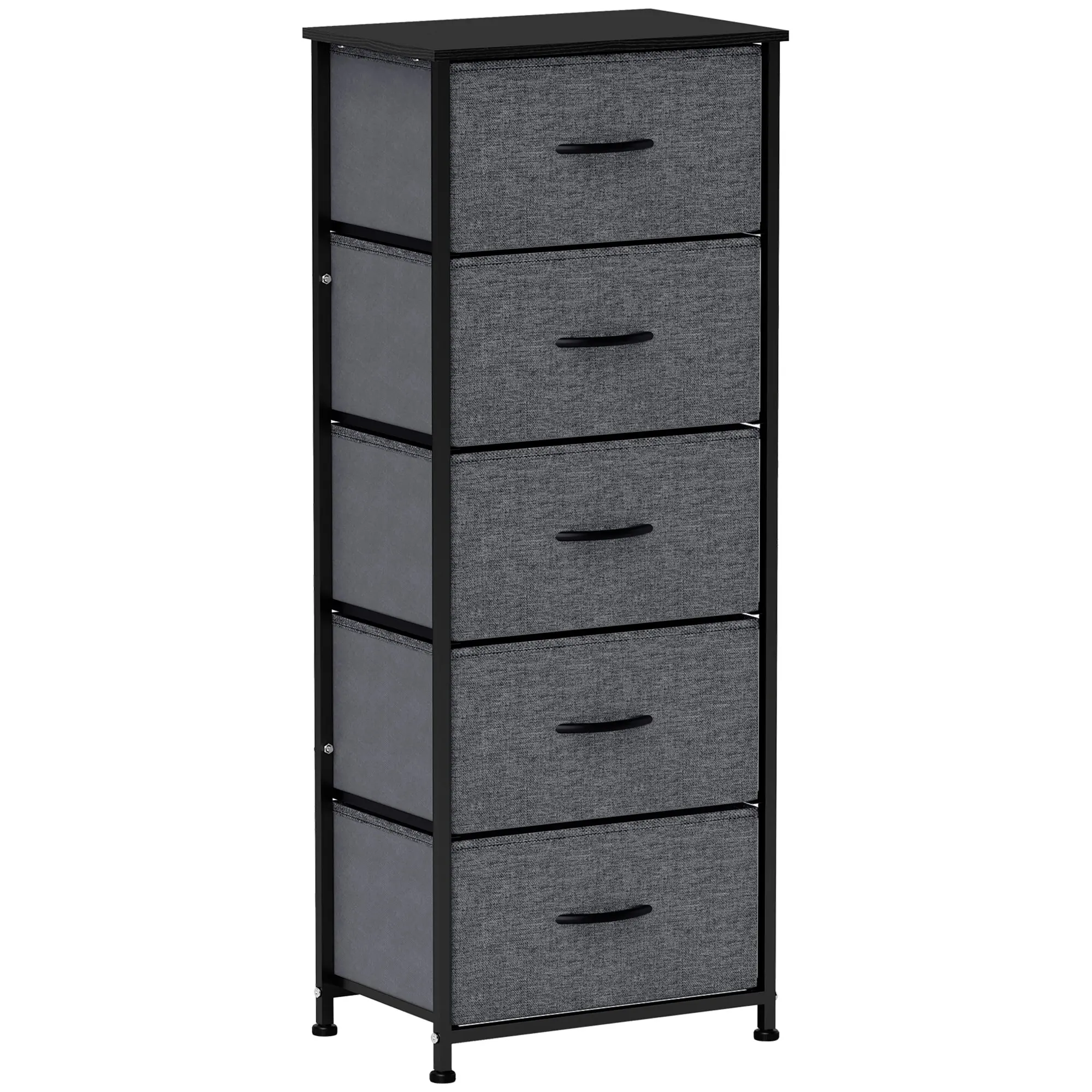 HOMCOM comoda unità contenitore pieghevole a 5 cassetti in tessuto - struttura in acciaio nero - 45x30x116 cm grigio scuro