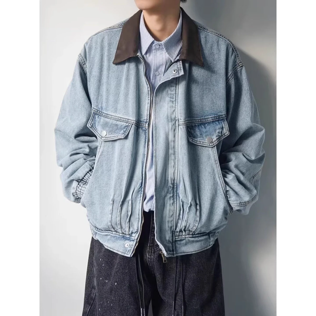 

Джинсовая куртка унисекс Waed: новая весенняя коллекция, прямой крой, молодежный стиль, вертикальный воротник, верхняя одежда