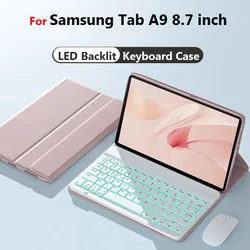Keyboard with Case for For Samsung Galaxy Tab A9 8.7inch X110 A7 Lite T220 Magnetic Detachable Flip Stand Backlit Keyboard Mouse
