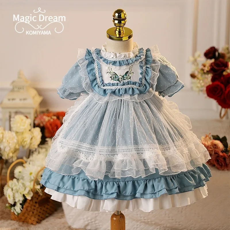 Customized Lolita Design Sweet Christmas Day Kids Princess Ball Gown Kids Birthday Party Vestidos Tiered Short Sleeve Flower Gir