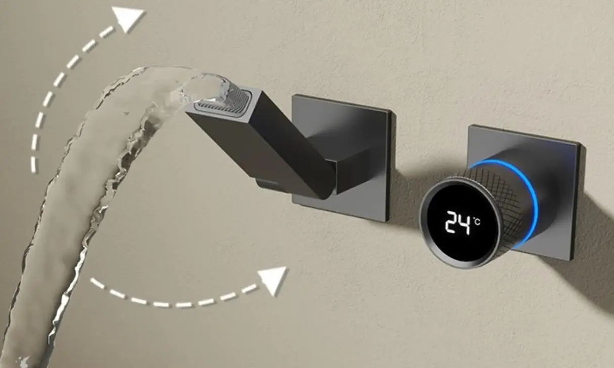 Imagem -04 - Torneira Dobrável de Parede para Banheiro Lavatório Quente e Frio Display Digital Branco ou Preto