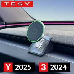 Phone Holder Mount Magnetic Wireless Charger 15W Compatible with MagSafe For Tesla Model Y Juniper Launch 2026 Model 3 Highland