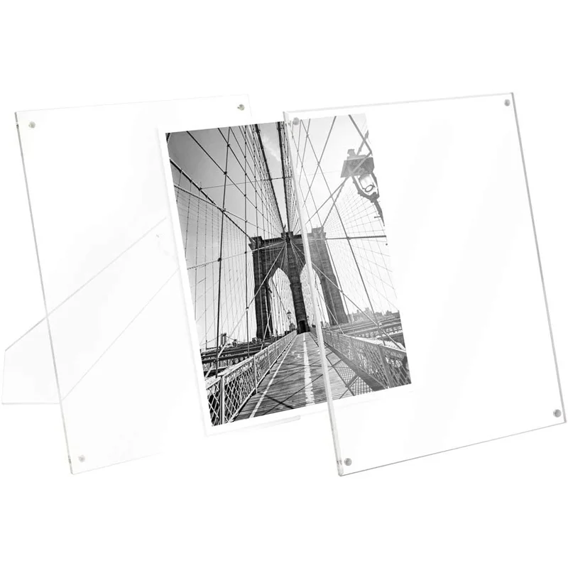 Clear Plain Acrylic Picture Frame Magnetic Photo Frame Made For Tabletop Display With Two-Way Easel