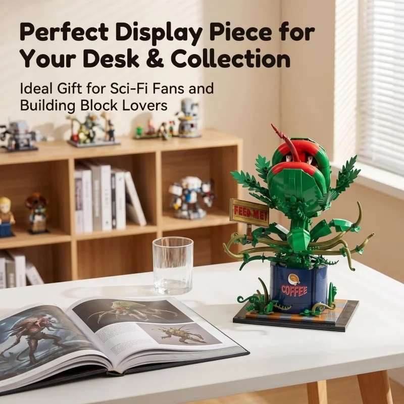 

838PCS Predatory Plant Building Blocks, Creative Coffee Pot Potted Flower Bricks Model, Unique DIY Decorative Toy