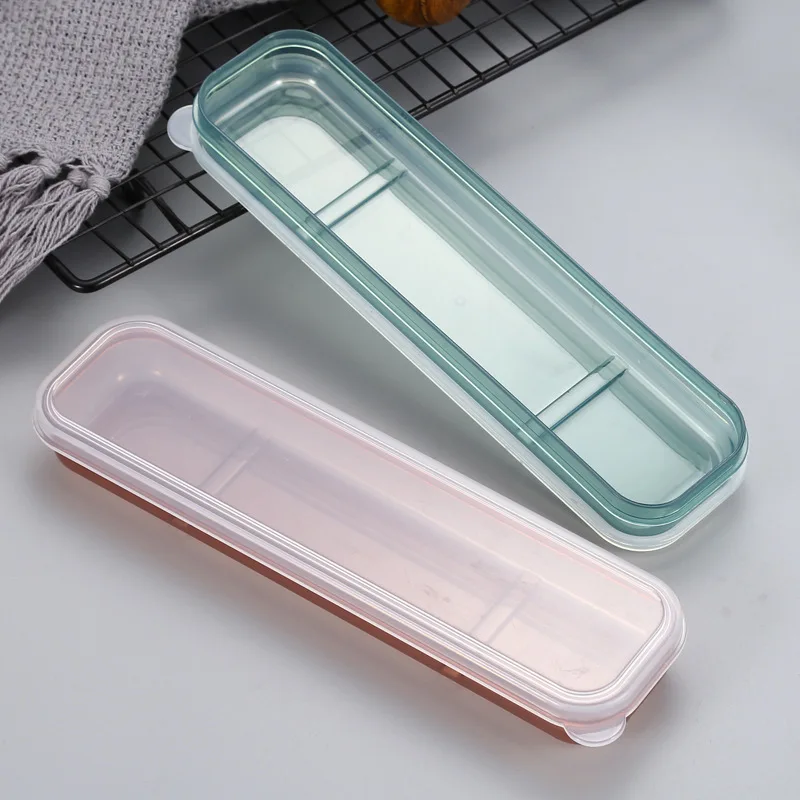 1PC Travel Outdoor Reusable Wheat Straw Tableware Empty Box School Home Slot Design Practical Cutlery Transparent Cover