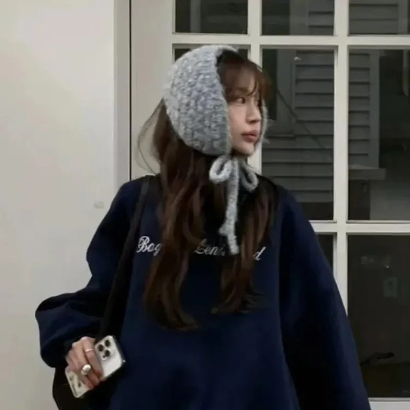 Ins الرياح بلون الأناناس نمط محبوك الصوف الدافئة سدادات حماية الأذن حزام قبعة الصوف غطاء للأذنين تنوعا الخريف الشتاء عقال