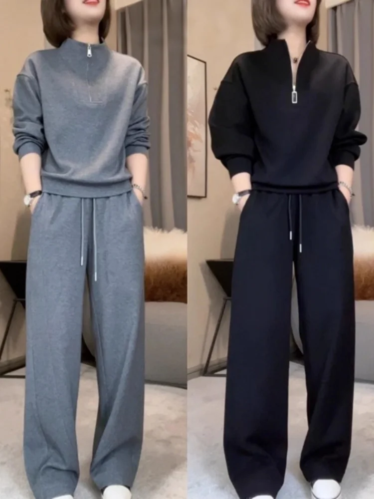 

Faionable Sportswear Set Casual Loose Slimming Sweatirt Pants Two-Piece Set Large Size Korean Sle Commute Suitable for ...