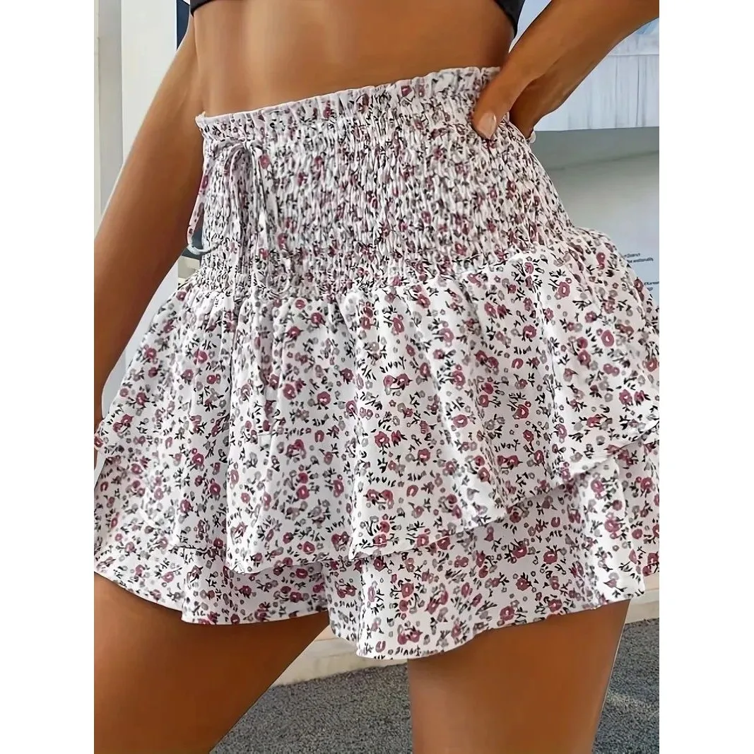 ele-floral-print-elastic-waist-orts-spring-summer-cleanfit-sle-mid-aged-women's-faionable-pvc-material-orts