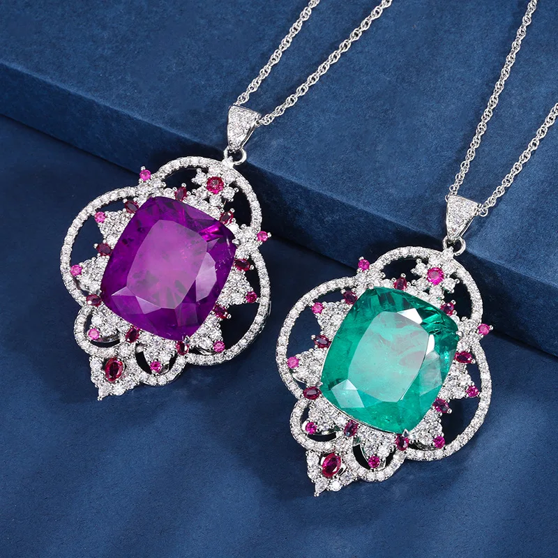 

New European and American fashion purple emerald square pendant necklace for women 20*23